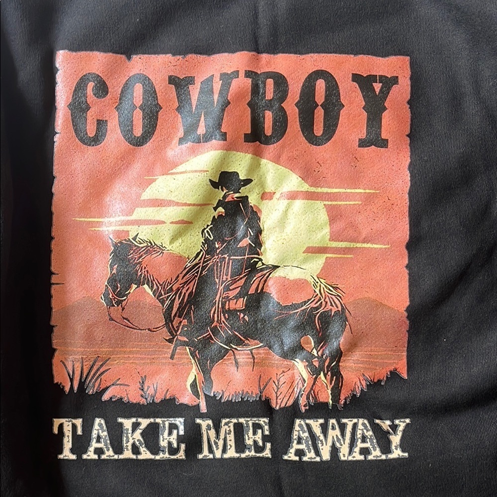 NWOT Women’s Sweatshirt Cowboy Take Me Away Crew Neck Black Size M - Picture 2 of 4